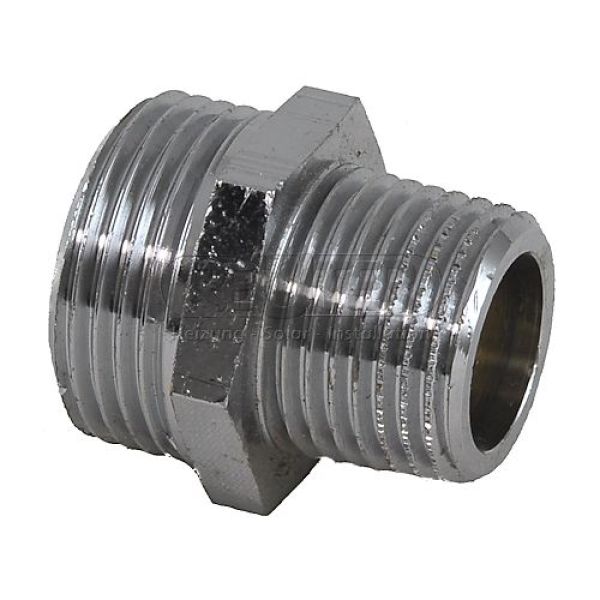 Messing Doppelnippel reduziert verchromt